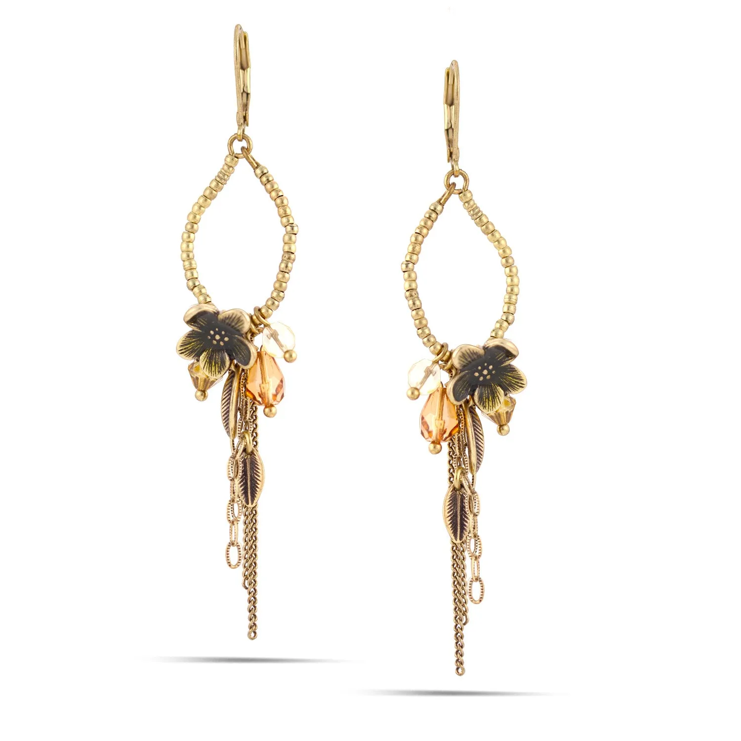 GOLD FLOWER CRYSTAL TASSEL EARRINGS #216GN3301 (1E7)