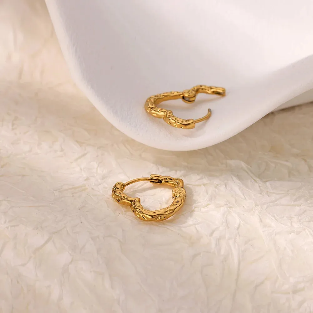 Gold Heart Hoop Earrings - Minimalist Stainless Steel Jewelry
