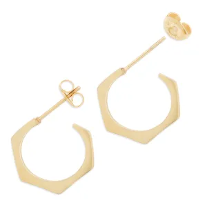 Gold Hexagon Posted Hoop Earrings