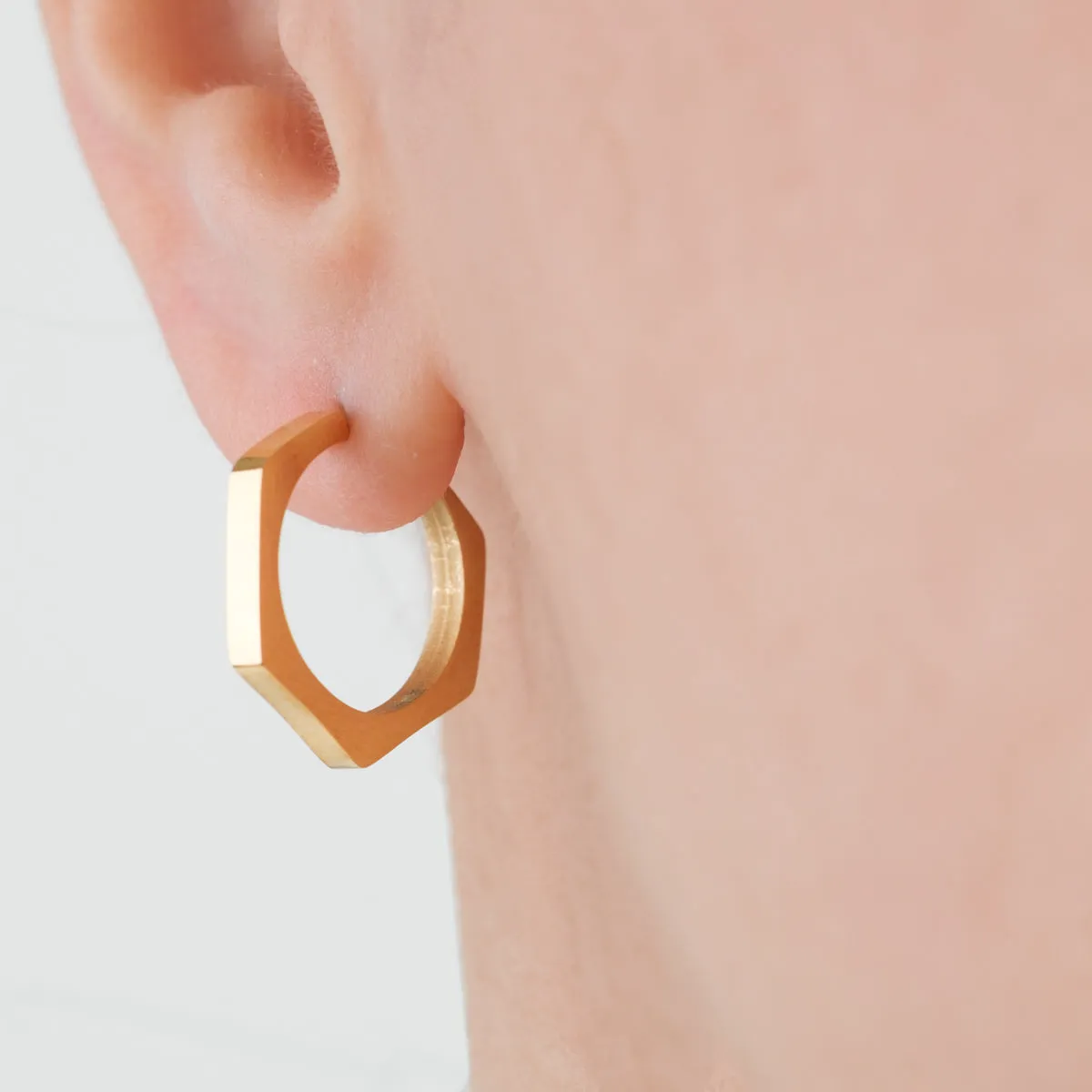 Gold Hexagon Posted Hoop Earrings