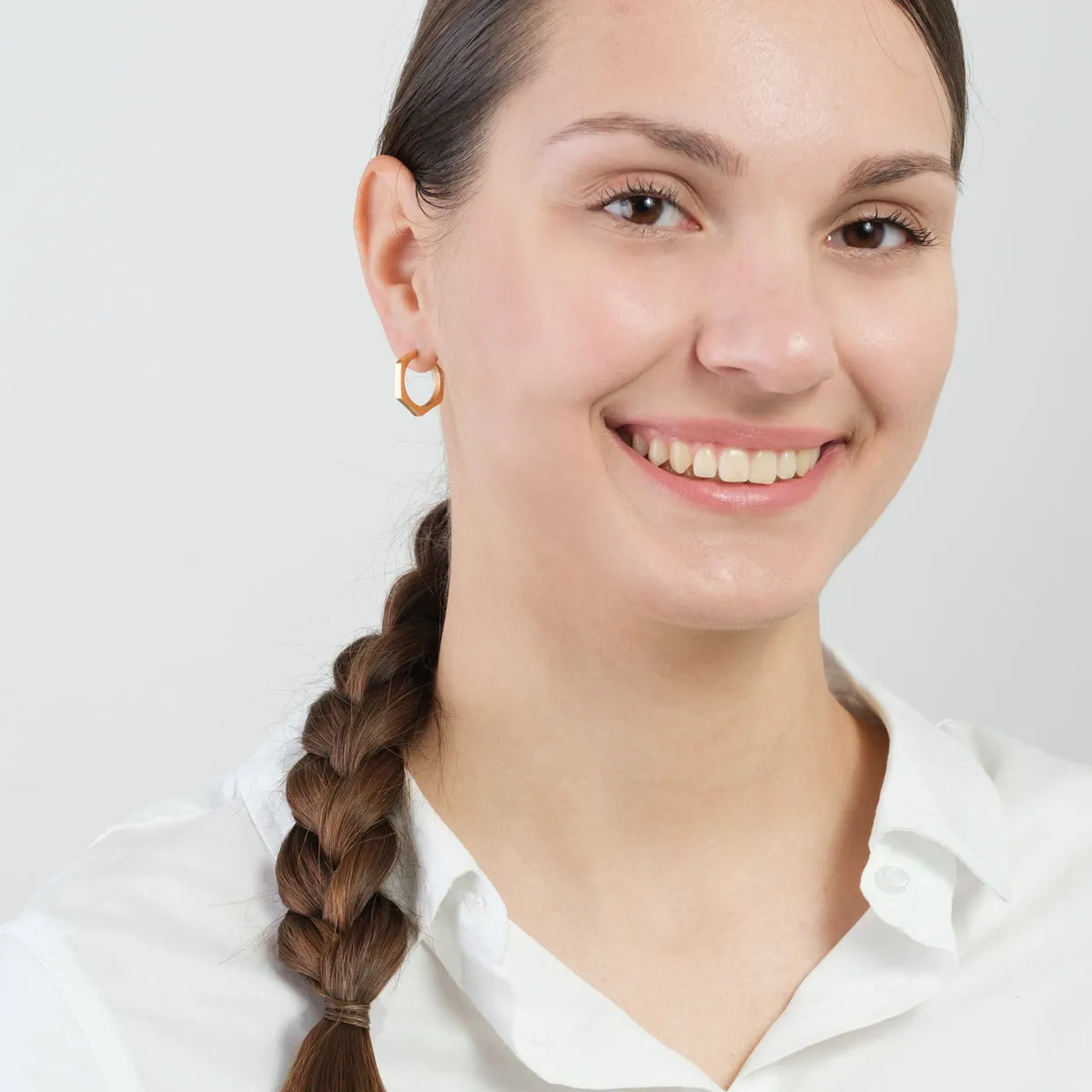 Gold Hexagon Posted Hoop Earrings