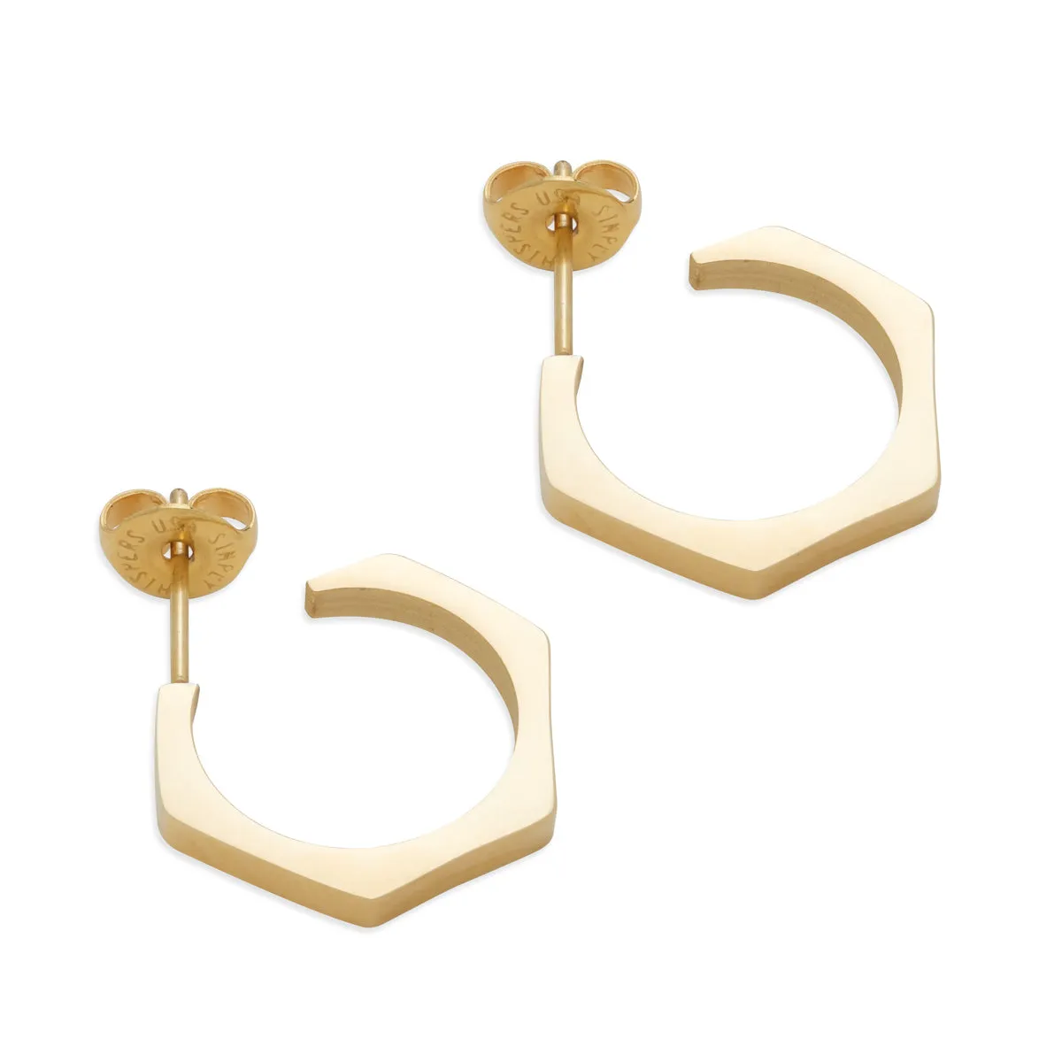 Gold Hexagon Posted Hoop Earrings