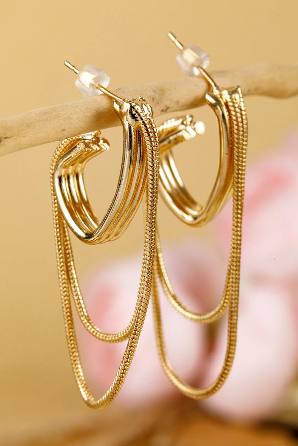 Gold Metal Tassel Hoop Earrings
