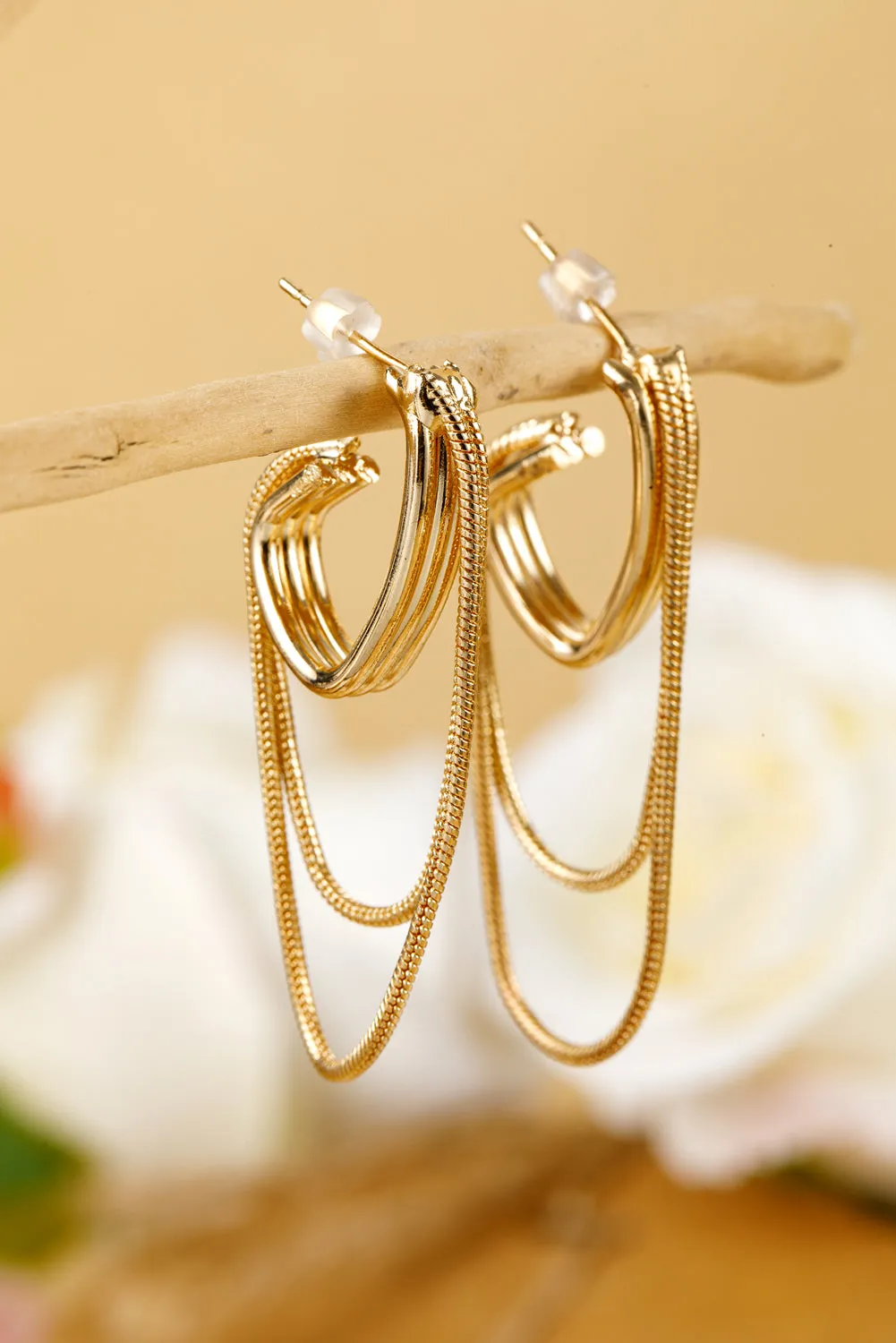 Gold Metal Tassel Hoop Earrings
