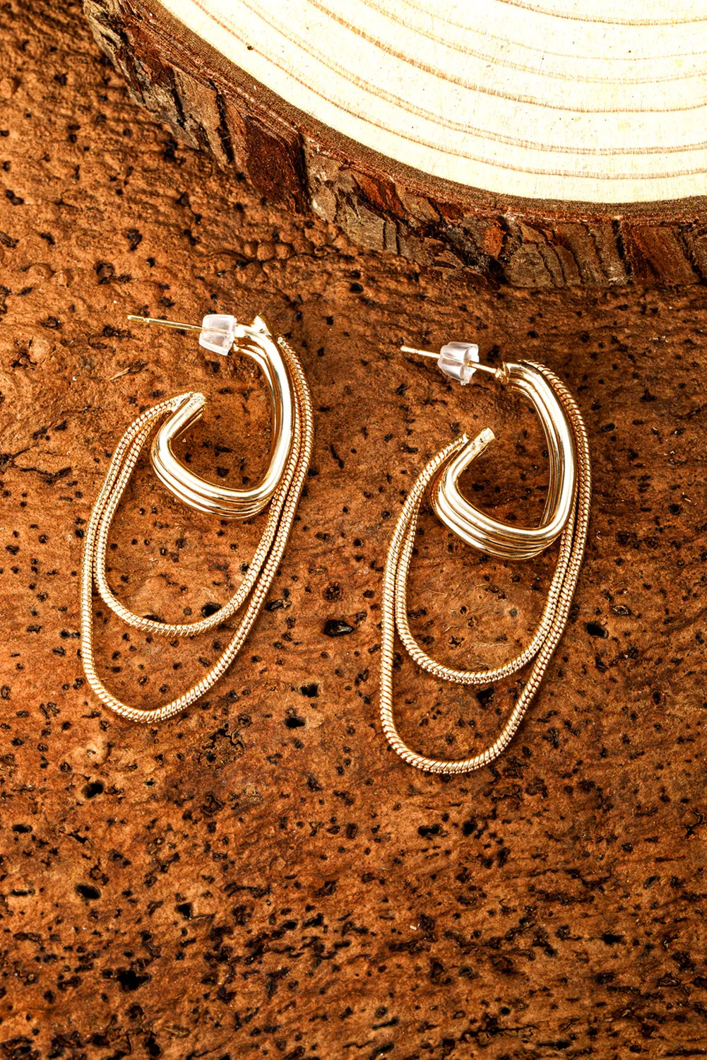 Gold Metal Tassel Hoop Earrings