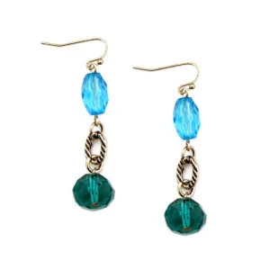 GOLD MULTI COLOR GREEN AND BLUE EARRING  #SE30631_G-BLUE-GRN (ND14)