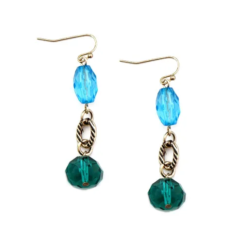 GOLD MULTI COLOR GREEN AND BLUE EARRING  #SE30631_G-BLUE-GRN (ND14)