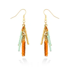 GOLD MULTI CORAL MINT AND BROWN BEADS EARRINGS  #ER18621 (IC24)