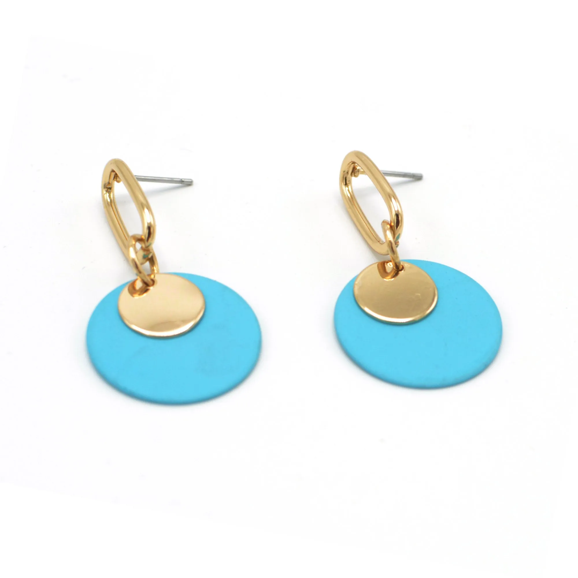 GOLD  ROUND TURQUOISE POST EARRINGS# SQ321-08150040TRQ