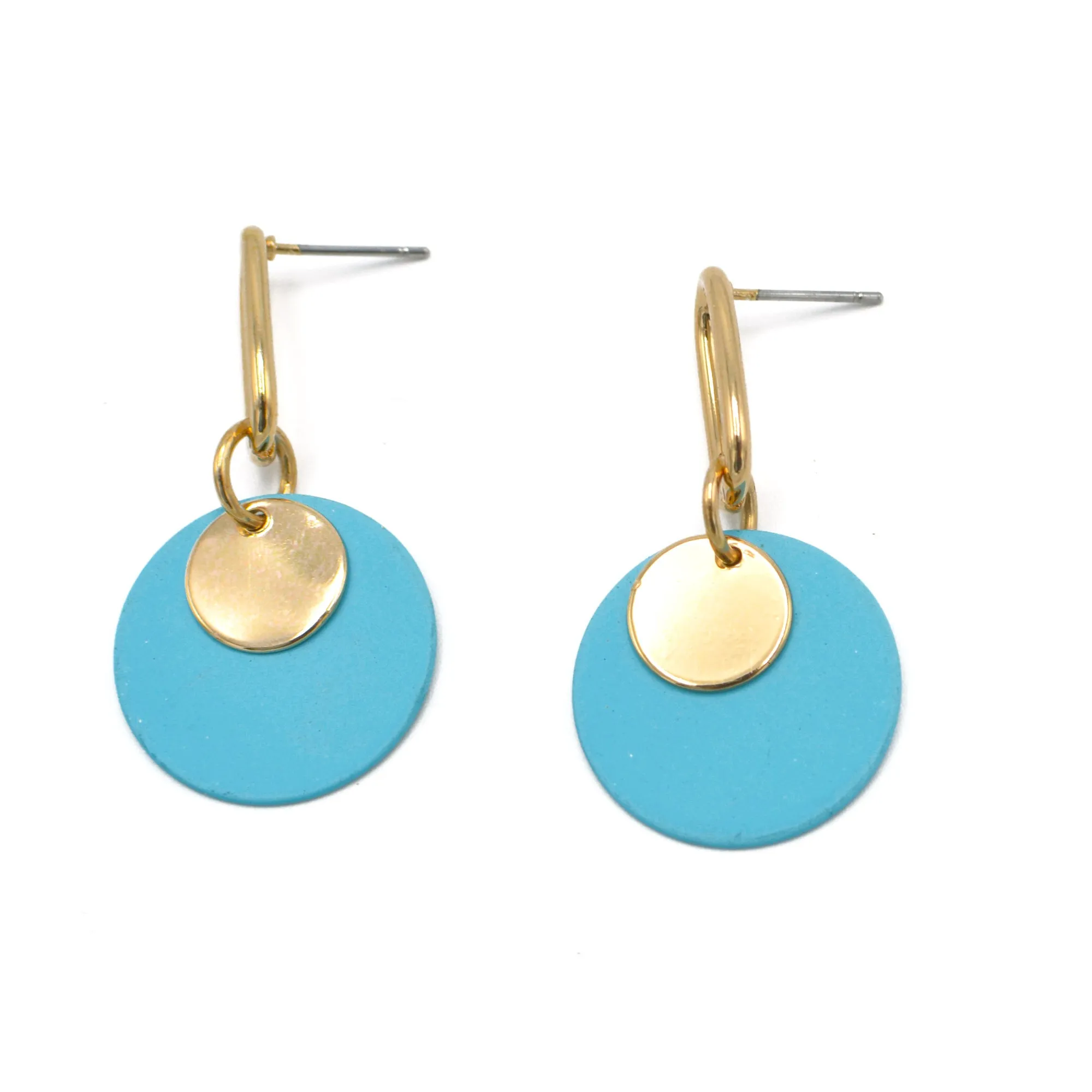 GOLD  ROUND TURQUOISE POST EARRINGS# SQ321-08150040TRQ
