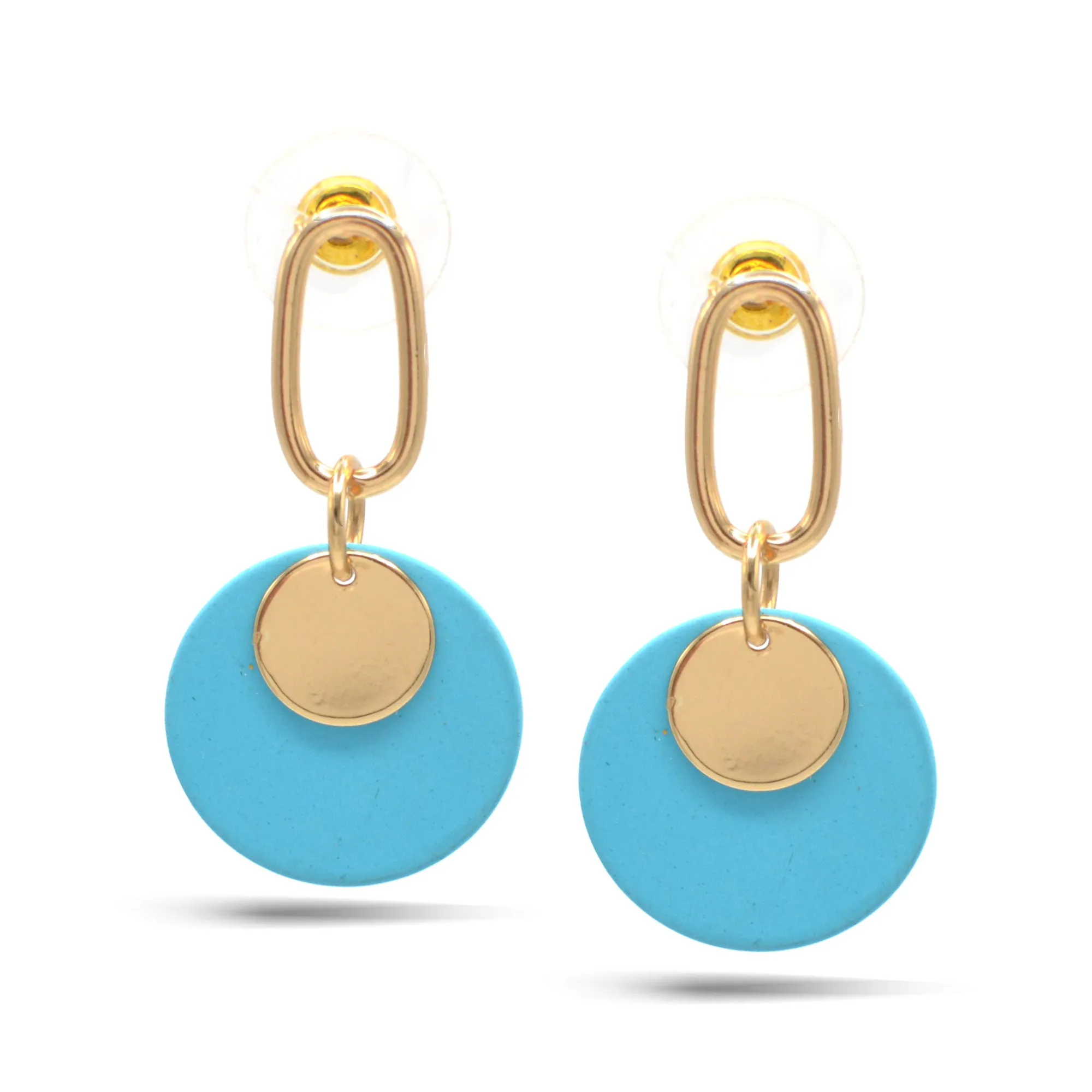 GOLD  ROUND TURQUOISE POST EARRINGS# SQ321-08150040TRQ