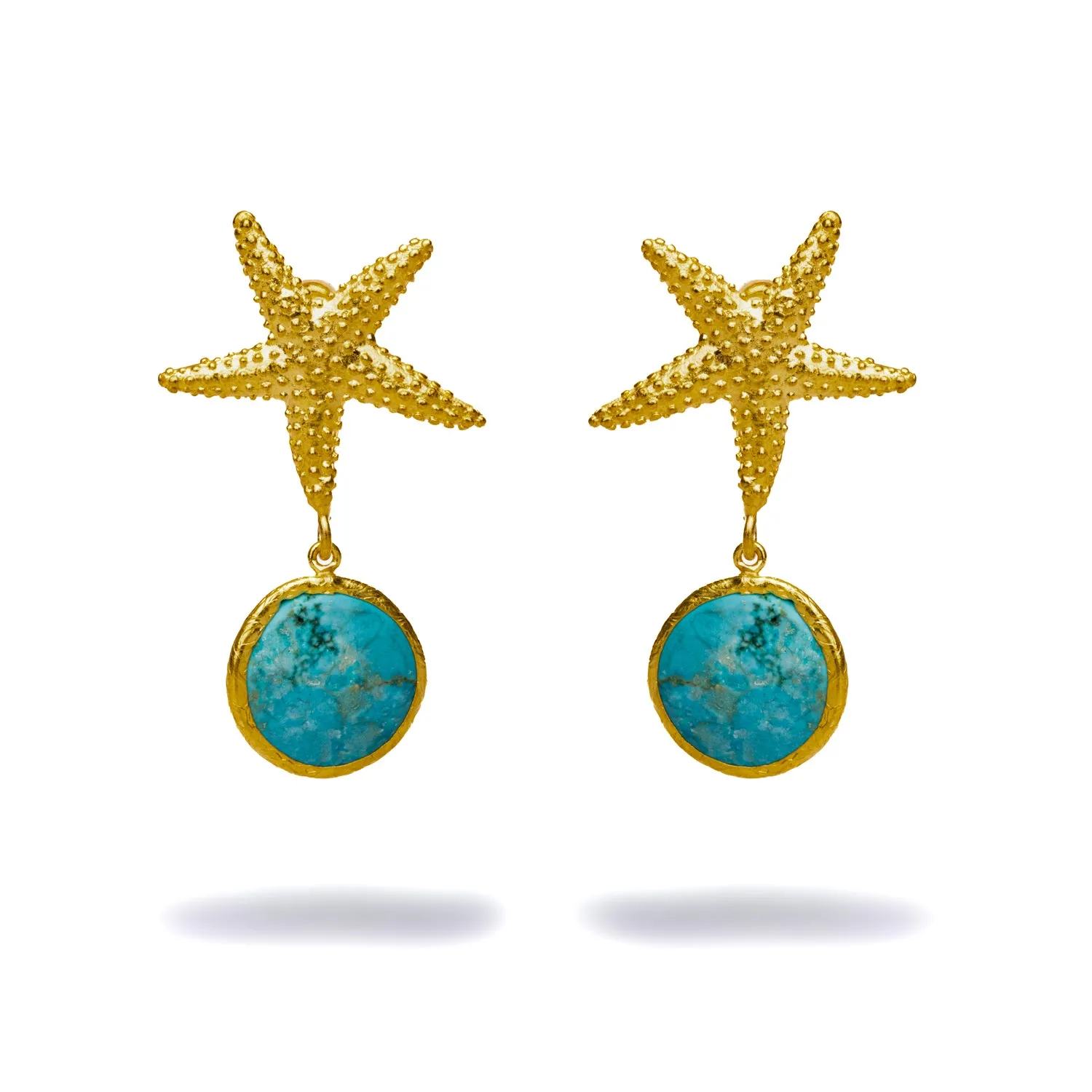 Gold Starfish Stud & Turquoise Stone Dangle Earrings