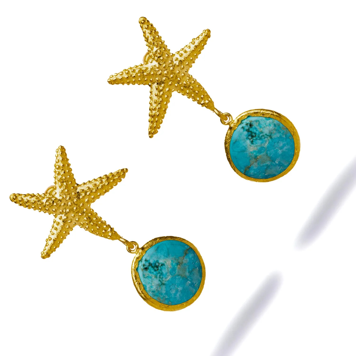 Gold Starfish Stud & Turquoise Stone Dangle Earrings