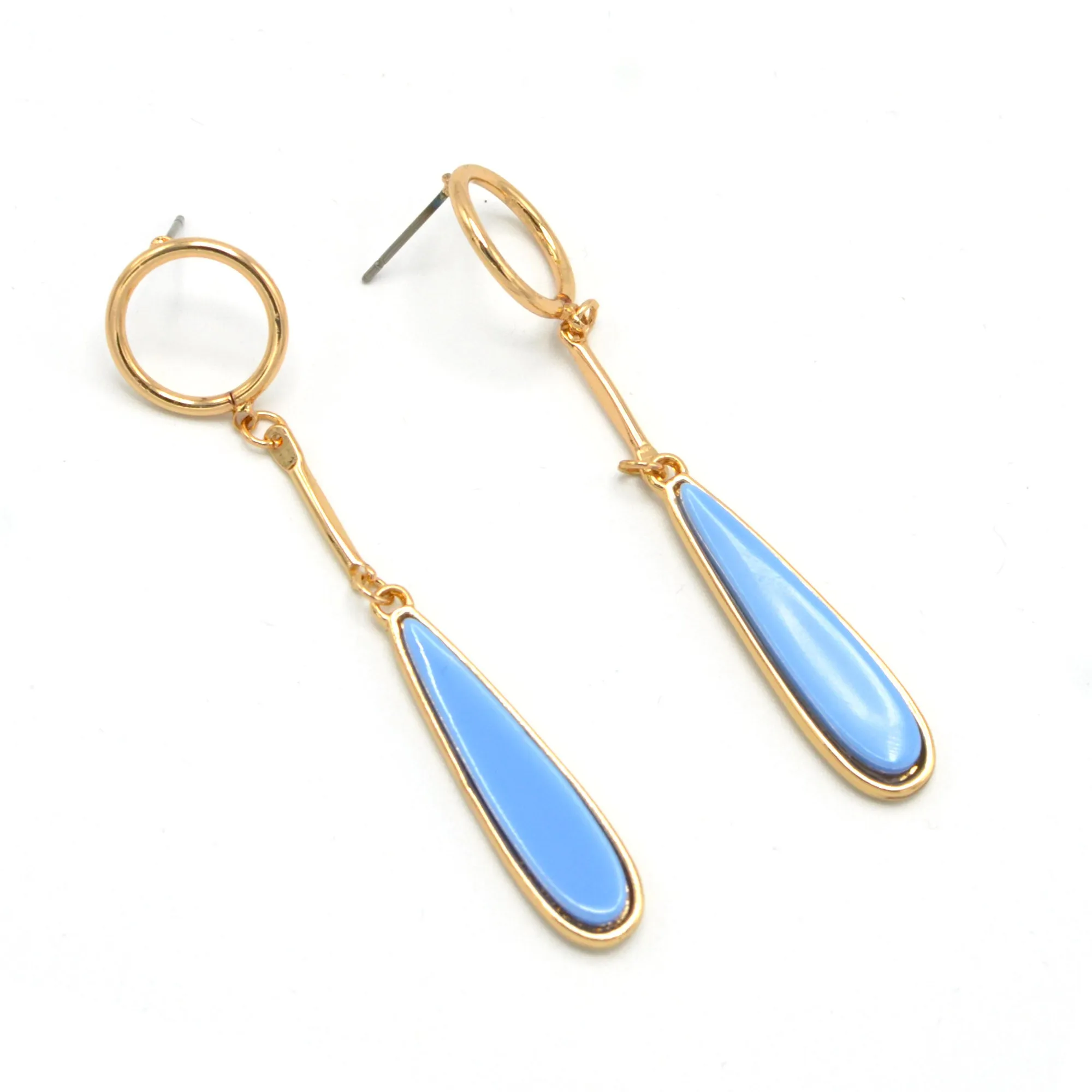 GOLD TEARDROP TURQUOISE BLUE POST EARRINGS#SQJSY06-0009TQ (HD16/KF6)