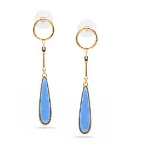 GOLD TEARDROP TURQUOISE BLUE POST EARRINGS#SQJSY06-0009TQ (HD16/KF6)