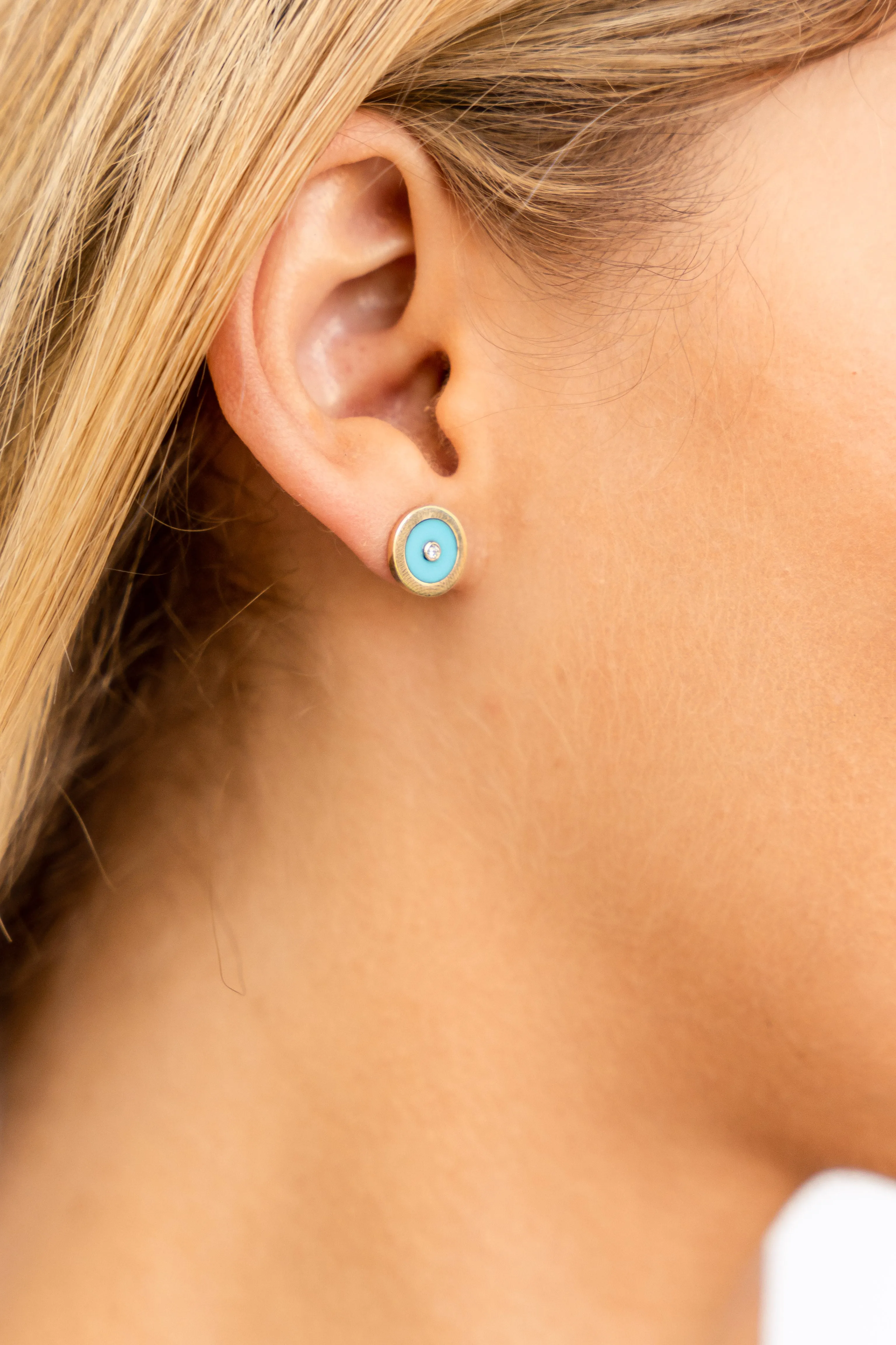 Gold, Turquoise & Diamond Stud Earrings