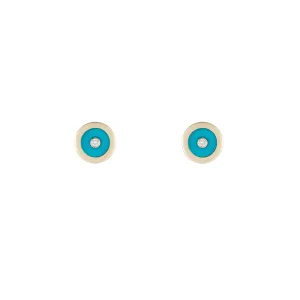 Gold, Turquoise & Diamond Stud Earrings