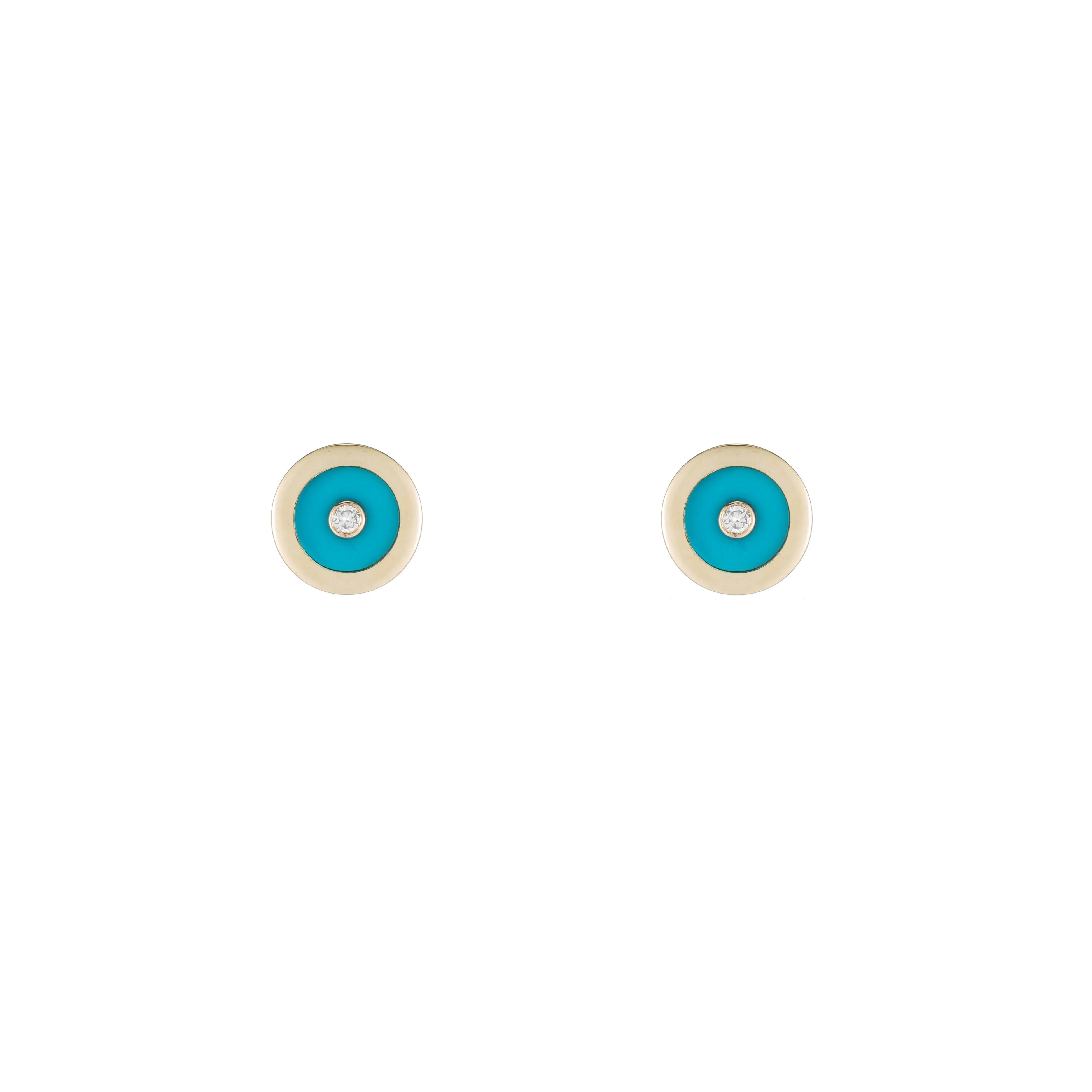 Gold, Turquoise & Diamond Stud Earrings