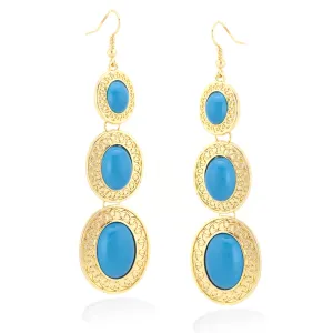 GOLD-TURQUOISE BOLLY STYLE OVAL EARRINGS  #SQ27TRQ (RD19)