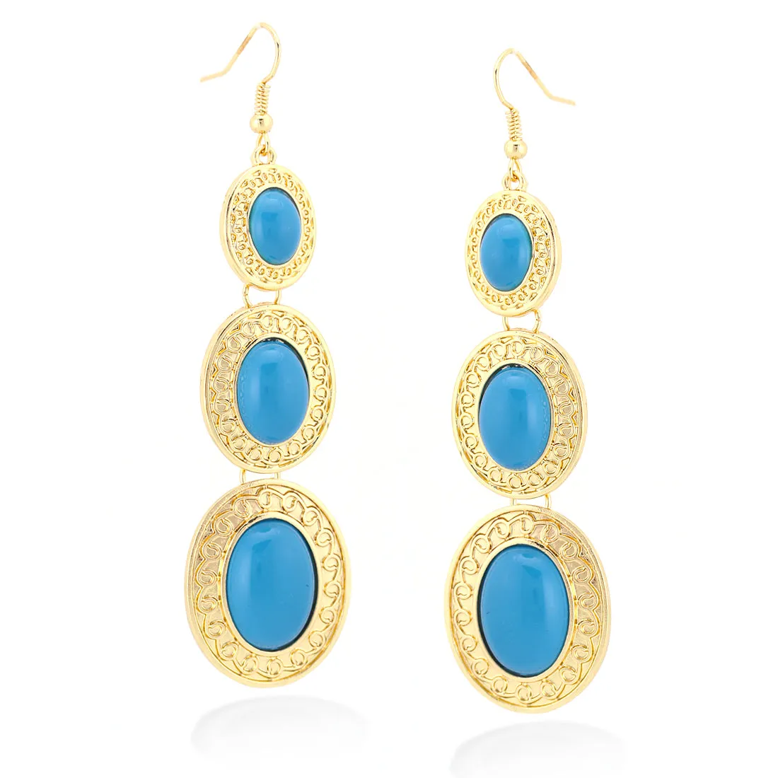 GOLD-TURQUOISE BOLLY STYLE OVAL EARRINGS  #SQ27TRQ (RD19)