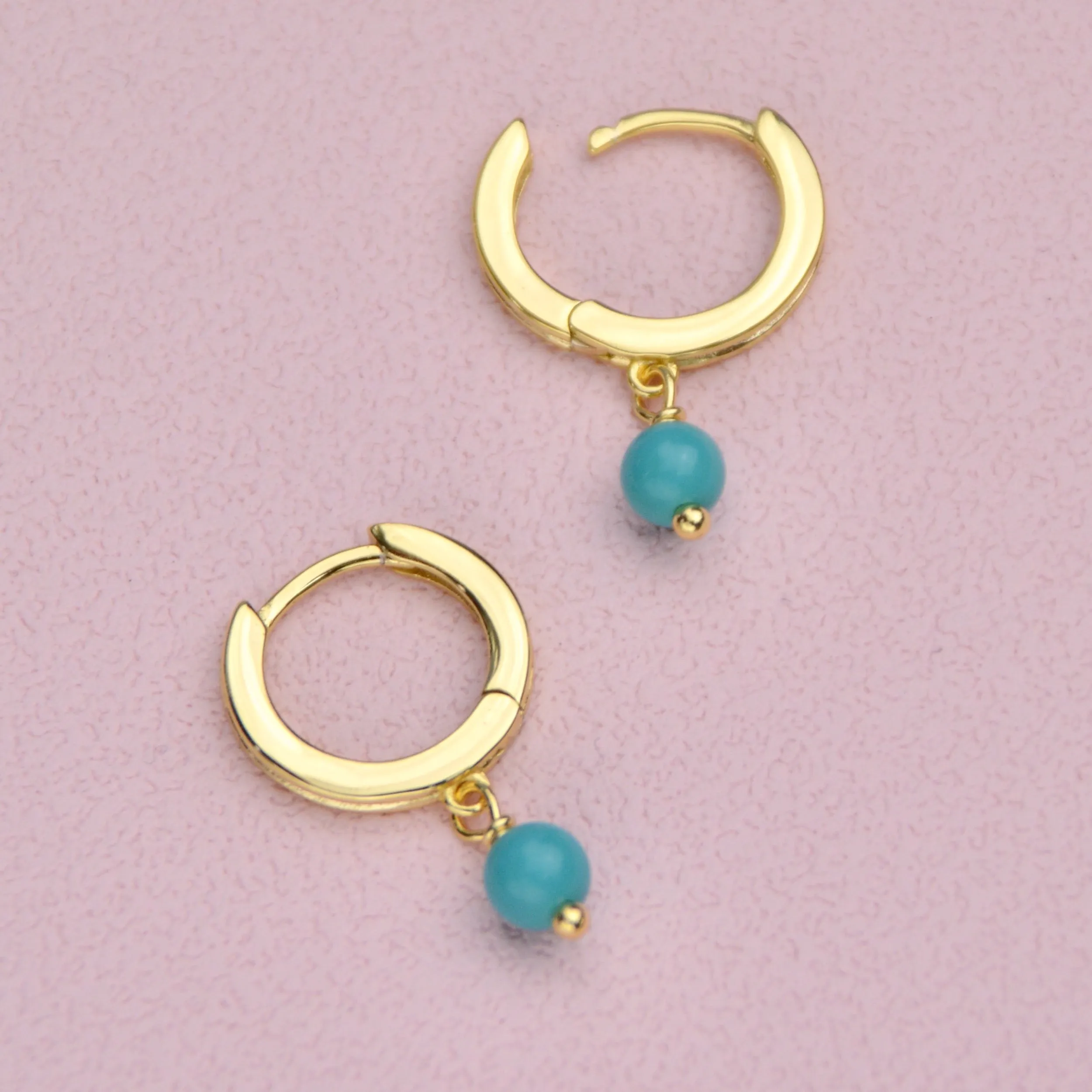 Gold Vermeil Turquoise Dangle Huggie Earrings