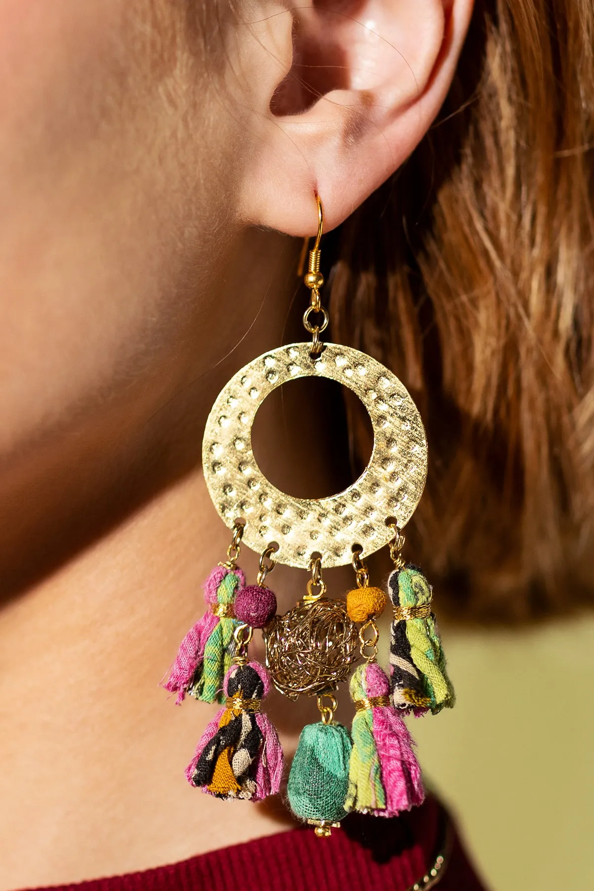 Golden Disc Tassel Earrings