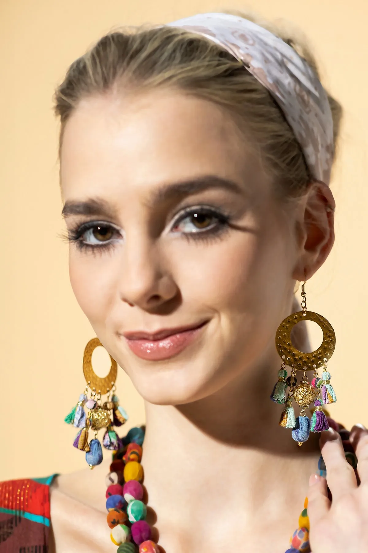 Golden Disc Tassel Earrings