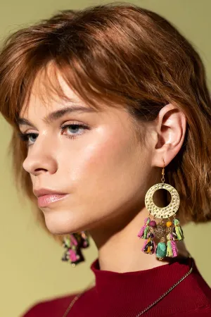 Golden Disc Tassel Earrings