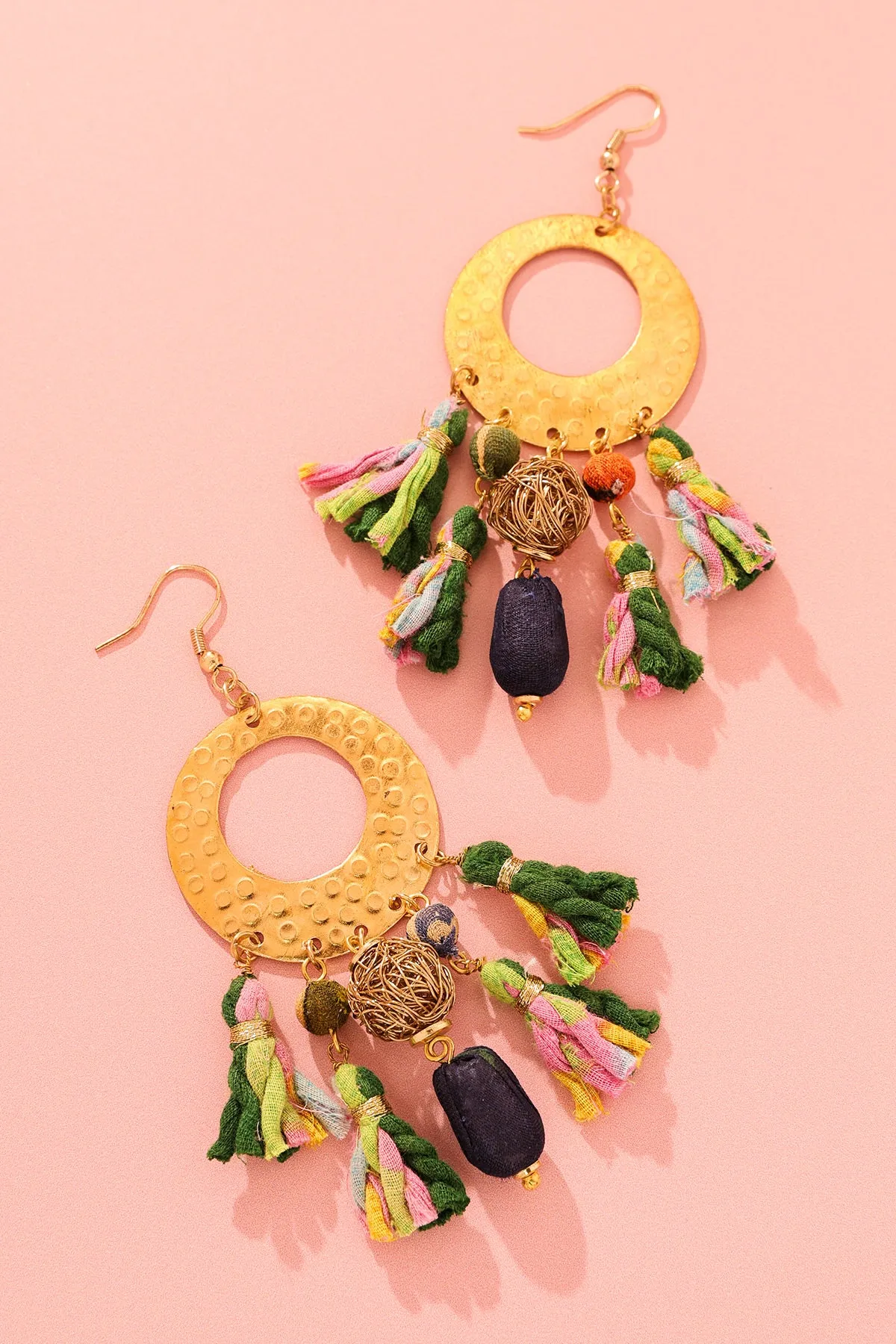 Golden Disc Tassel Earrings