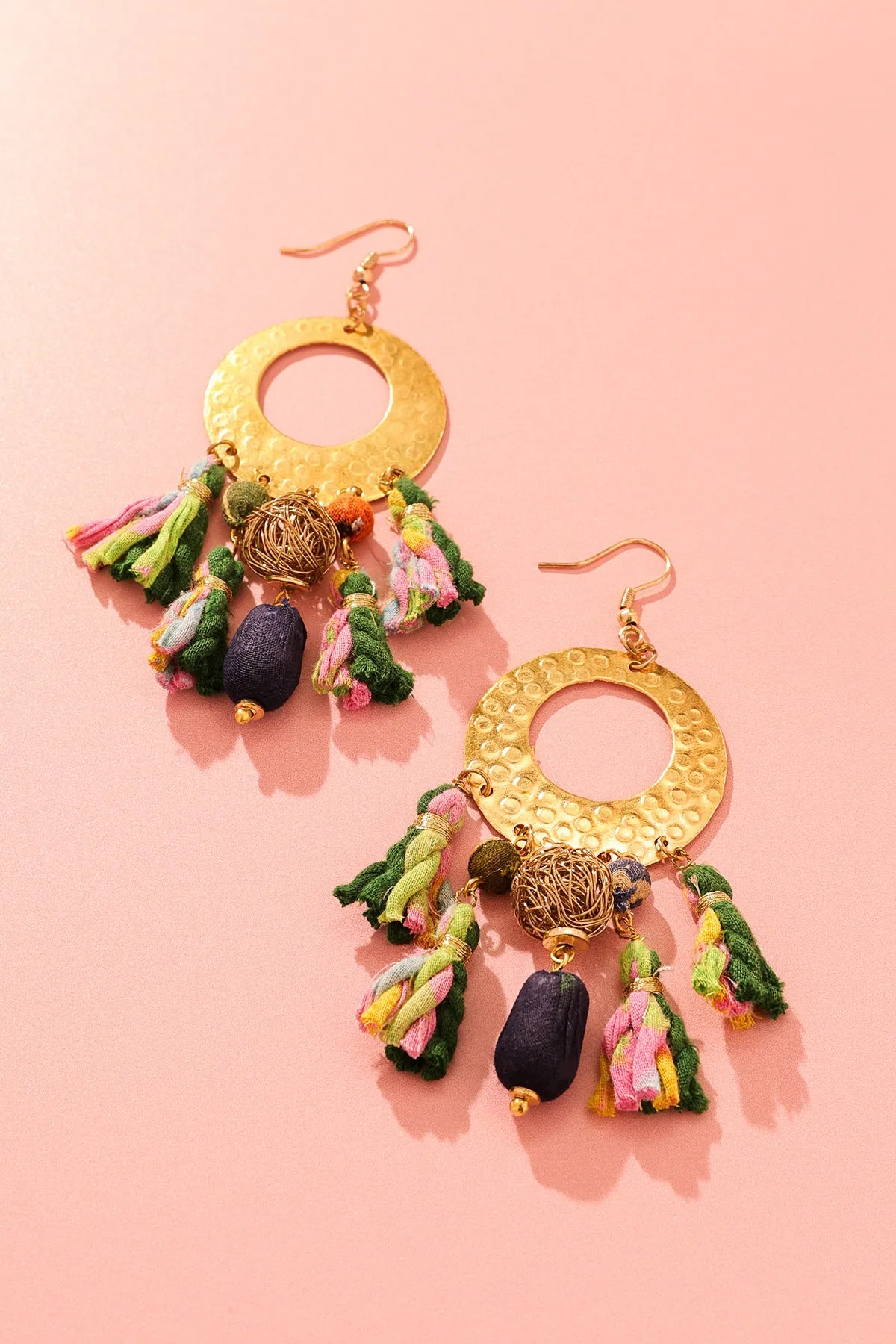 Golden Disc Tassel Earrings