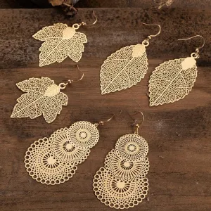 Golden Leaf Dangle Drop Earrings