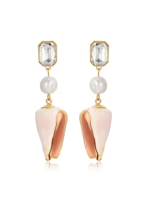 Golden Rimmed Shell Dangle Earrings