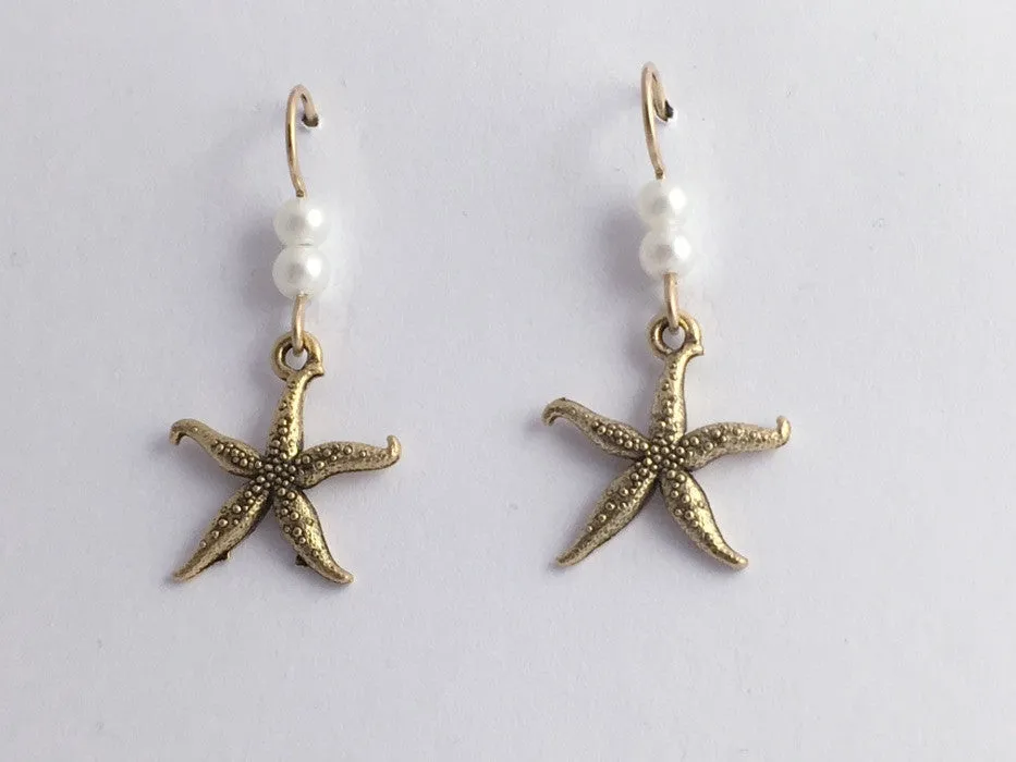 Goldtone Pewter & 14K GF starfish  earrings-ocean-coast-sea, star fish, tidepool