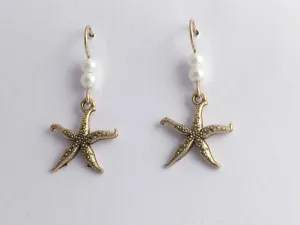 Goldtone Pewter & 14K GF starfish  earrings-ocean-coast-sea, star fish, tidepool
