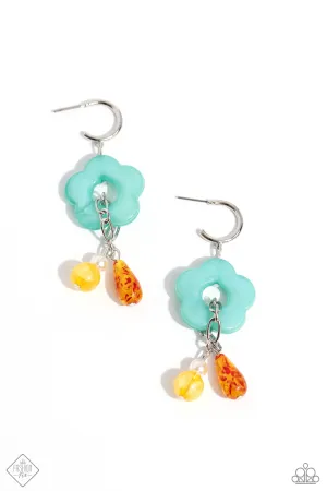Gone Stir DAISY - Multi - Colorful Bead Blue Flower Paparazzi Drop Hoop Earrings - February 2024 Glimpses of Malibu
