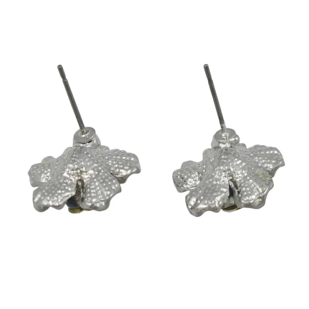 Gray and Blue Flower with Crystal Daisy Pierced Earring - PRL913E