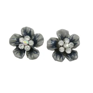 Gray and Blue Flower with Crystal Daisy Pierced Earring - PRL913E
