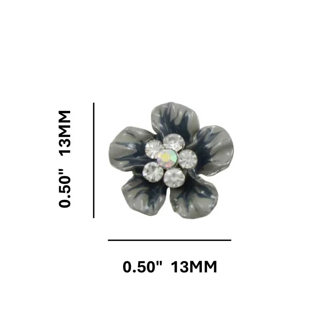Gray and Blue Flower with Crystal Daisy Pierced Earring - PRL913E