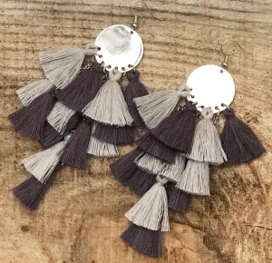 Gray Mix Tassel Earrings