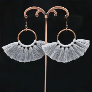 Gray Polyster & 18K Gold-Plated Fan Tassel Drop Earrings