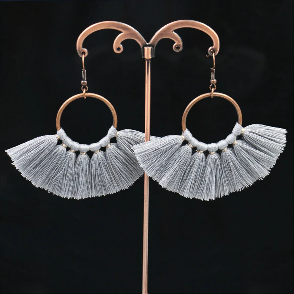 Gray Polyster & 18K Gold-Plated Fan Tassel Drop Earrings