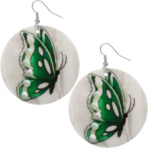 Green Butterfly Beaded Shell Earrings