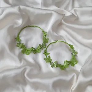 Green Butterfly Hoop Earrings - Lightweight Hoop Earrings, Butterfly Earrings, Hoop Earrings, Cute Earrings, Green Earrings, Green Jewellery