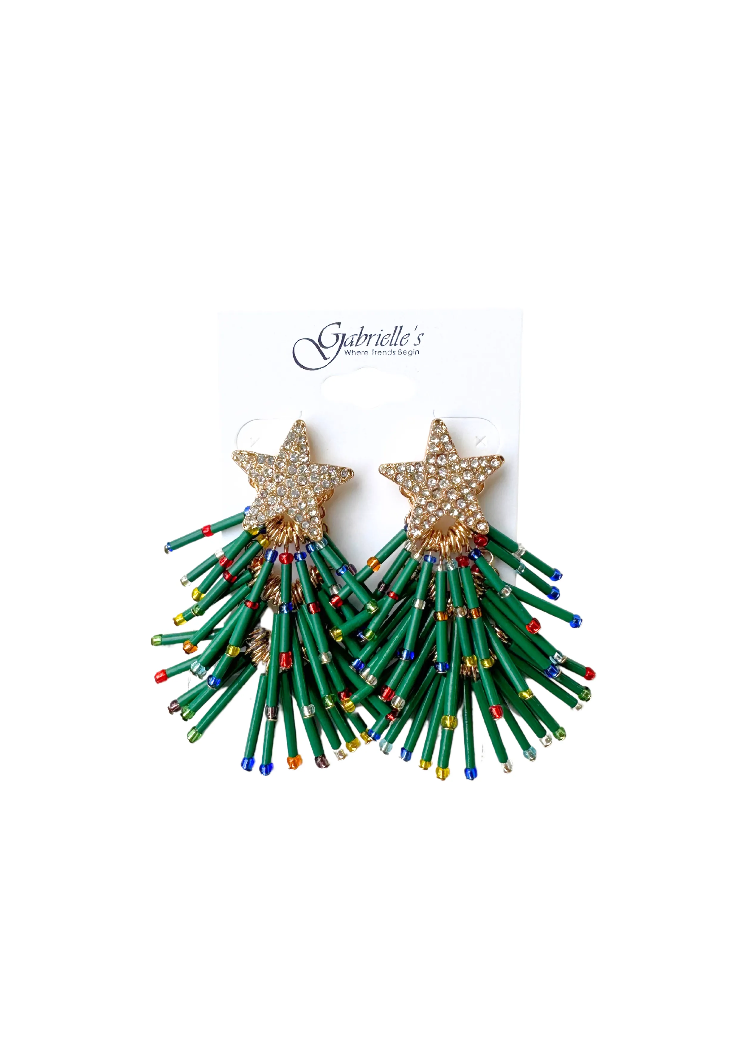 Green Christmas Tree Tassel Earrings