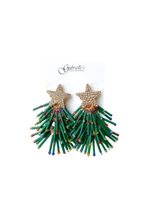 Green Christmas Tree Tassel Earrings
