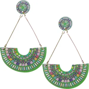 Green Crescent Triangular Shape Post Earrings
