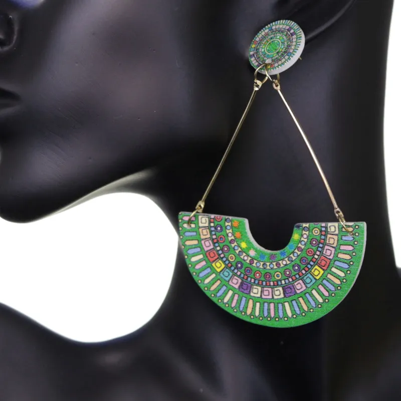 Green Crescent Triangular Shape Post Earrings