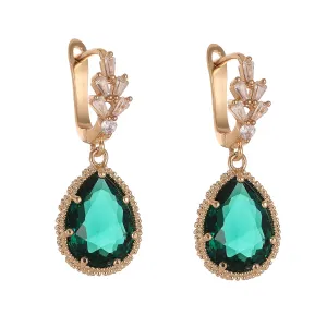 Green Crystal & Cubic Zirconia Drop Huggie Earring