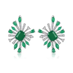 Green Crystal & Cubic Zirconia Silver-Plated Botanical Stud Earrings