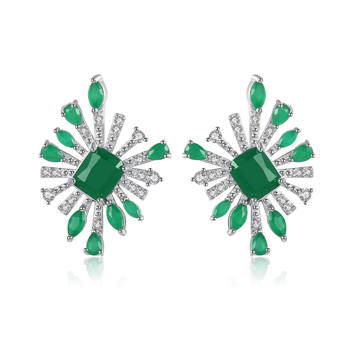 Green Crystal & Cubic Zirconia Silver-Plated Botanical Stud Earrings